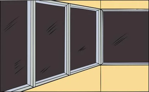 Room with Windows at Night Stock Illustration