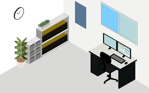 Room with windows open for ventilation, isometric Stock Illustration
