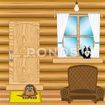 Room in wooden house Stock Illustration