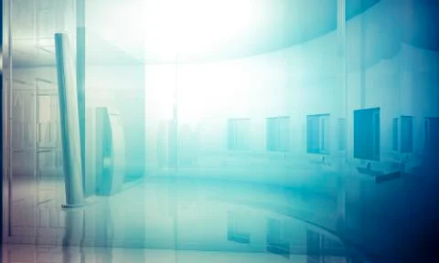 Room.empty office with columns and large windows, indoor building. business s Ilustración de archivo