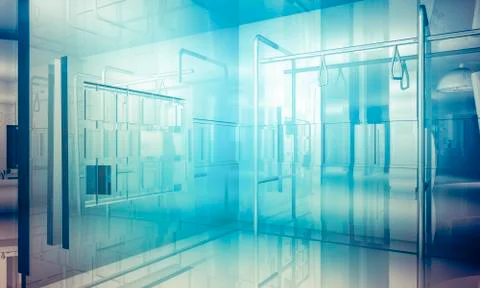 Room.empty office with columns and large windows, indoor building. business s Ilustración de archivo