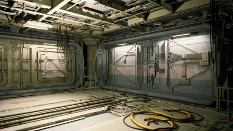 Roomy technical zone featuring service openings and ceiling conduits Stock Footage 343622903