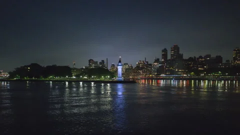 Roosevelt Island Lighthouse Night  Hyperlapse Stock Footage 242894589