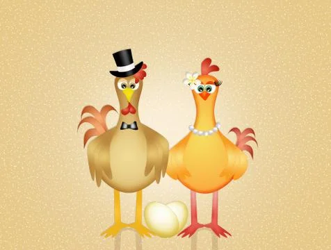 Rooster and hen Stock Illustration