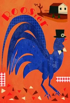 Rooster in the backyard Stock Illustration
