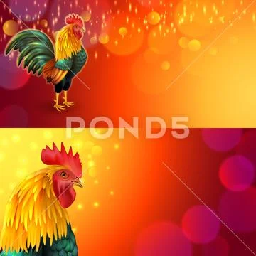 Rooster banner set Stock Illustration