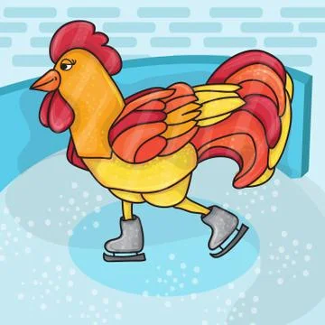 Rooster bird skate on skating ring Stock Illustration