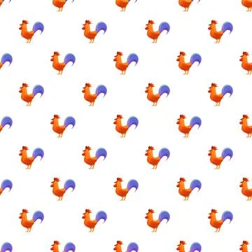 Rooster cartoon seamless pattern on white background Illustrazione stock