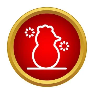 Rooster celebrating winter holidays with falling snow icon Stock Illustration