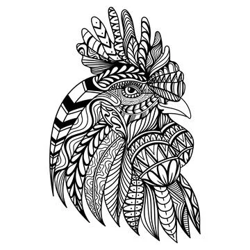 Rooster chicken head mandala zentangle coloring page illustration Stock Illustration
