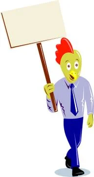 Rooster chicken office worker protesting placard sign Illustrazione stock
