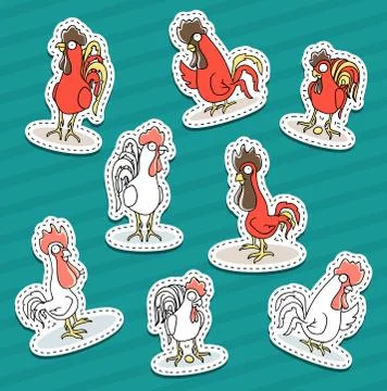 Rooster, chicken sticker patch, the symbol of the new year. Stock Illustration