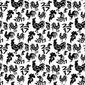 Rooster cock vector seamless pattern background cute cartoon illustration new Stockillustratie