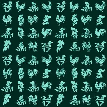 Rooster cock vector seamless pattern background cute cartoon illustration new Stockillustratie