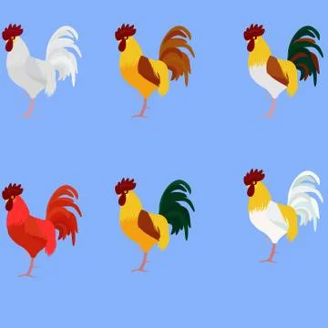 Rooster. Cock. Vector set of rooster, different color for new year 2017 greet Stock Illustration