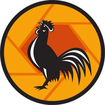 Rooster Crowing Shutter Circle Retro Stock Illustration
