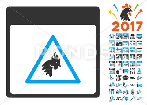 Rooster Danger Calendar Page Flat Vector Icon With Bonus Stock Illustration