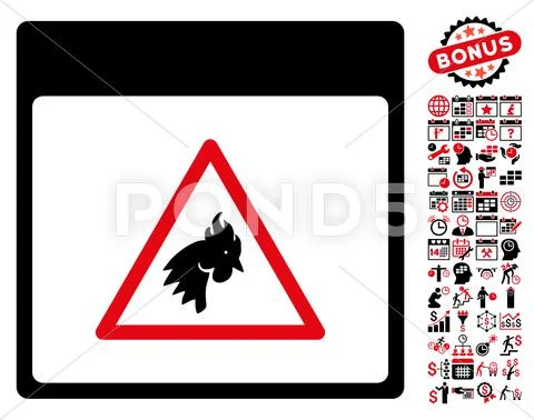 Rooster Danger Calendar Page Flat Vector Icon With Bonus Stock Illustration