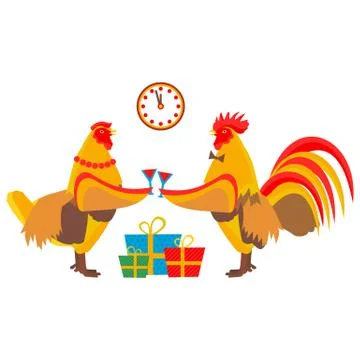 Rooster drinking champagne Stock Illustration