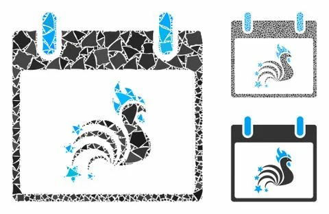 Rooster fireworks calendar day Composition Icon of Bumpy Items Stock Illustration