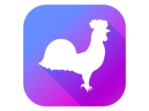 Rooster flat icon with long shadow. Chicken on a gradient background. Vector  Illustrazione stock