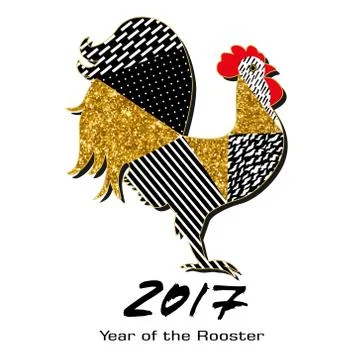 Rooster with gold tinsel and patterns made by hand . Symbol of 2017 for your イラスト素材