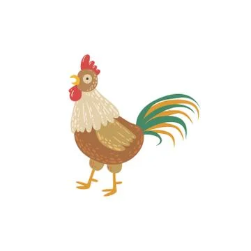 Rooster With Green Tail Standing Stock Illustration