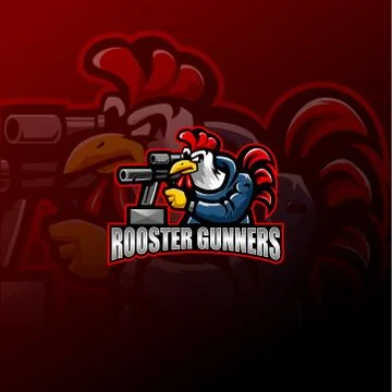 Rooster gunners mascot logo design Stock Illustration