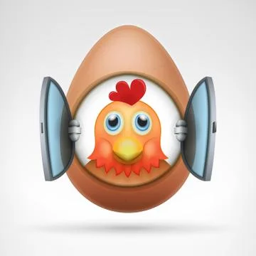 Rooster head in egg with open glass window frame 스톡 일러스트