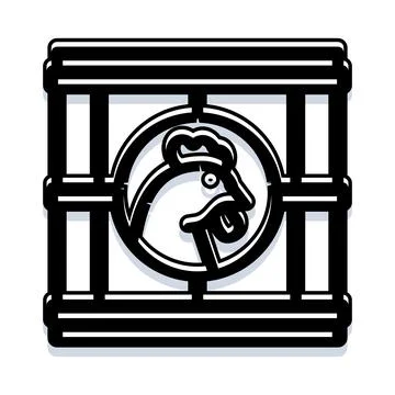 Rooster head icon inside barred cage concept Stock Illustration