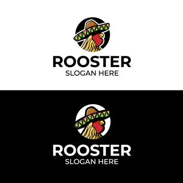 Rooster head logo design template wearing a traditional mexican hat Stock Illustration