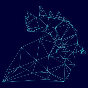 Rooster head low poly triangulation triangulated polygonal electric cyan blue Stock Illustration