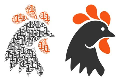 Rooster Head Mosaic of Binary Digits Illustrazione stock