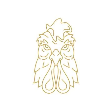 Rooster head muzzle with beak monochrome golden line art icon vector illust.. Ilustración de archivo