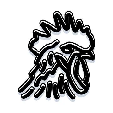 Rooster head outline drawn abstract graffiti style Stock Illustration