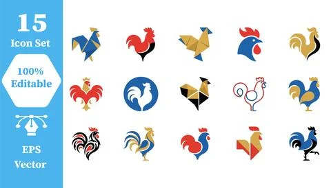 Rooster icon collection vector set with farm animal bird icon illustration Stock Illustration