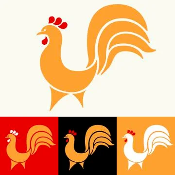 Rooster icon in flat and simple style. Color variations. Stock Illustration