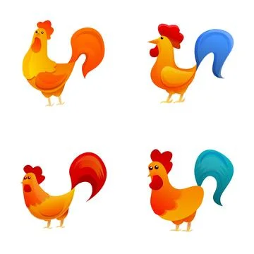 Rooster icons set cartoon vector. Domestic bird Stock Illustration