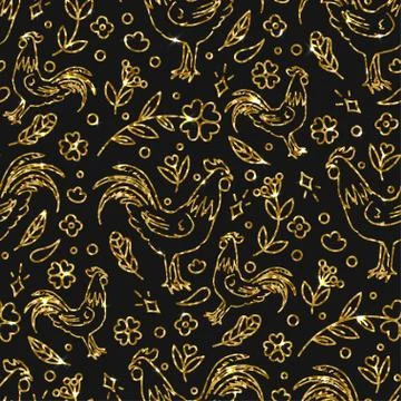 Rooster Illustration Seamless Pattern Stock Illustration