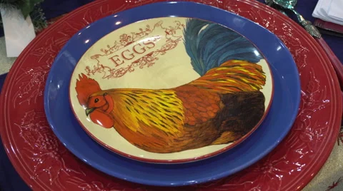 Rooster Image on Festive Decorative Dish Stock Footage 67617367