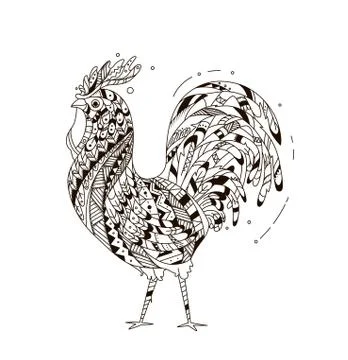 Rooster inspired zentangle style. Stock Illustration