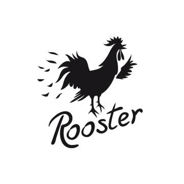 Rooster logo. Cock image with text isolated on white background Stock Illustration