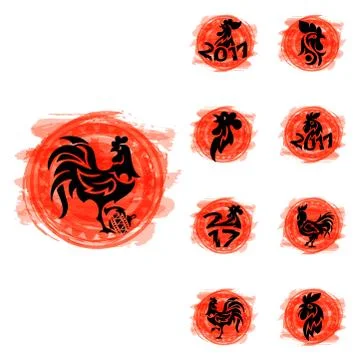 Rooster logo cock vector cute cartoon illustration new year 2017 badges bird Stock Illustration