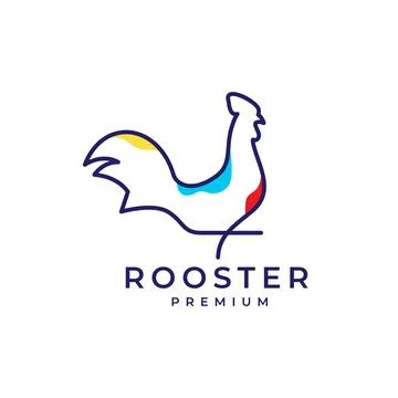 Rooster long tail rooster meat lines art abstract logo design vector icon i.. Stock Illustration