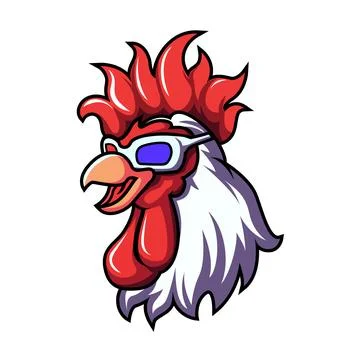 Rooster mascot head 3d eye glasses Stock Illustration