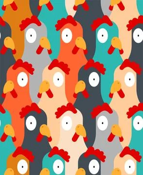 Rooster pattern seamless. Cock funny background. Ornament of kids fabric Stock Illustration
