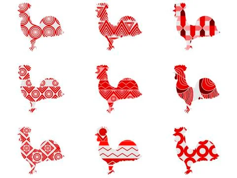 Rooster with a pattern. Set. Vector illustrations. Stock Illustration