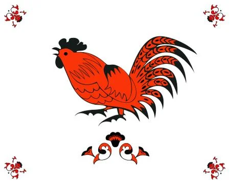 Rooster in red and black Stock Illustration