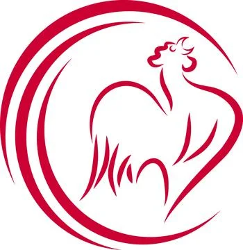 Rooster in red, Rooster, Rooster background, Chicken, Logo Stock Illustration