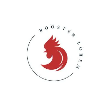 Rooster rounded logo with red rooster head Stock Illustration